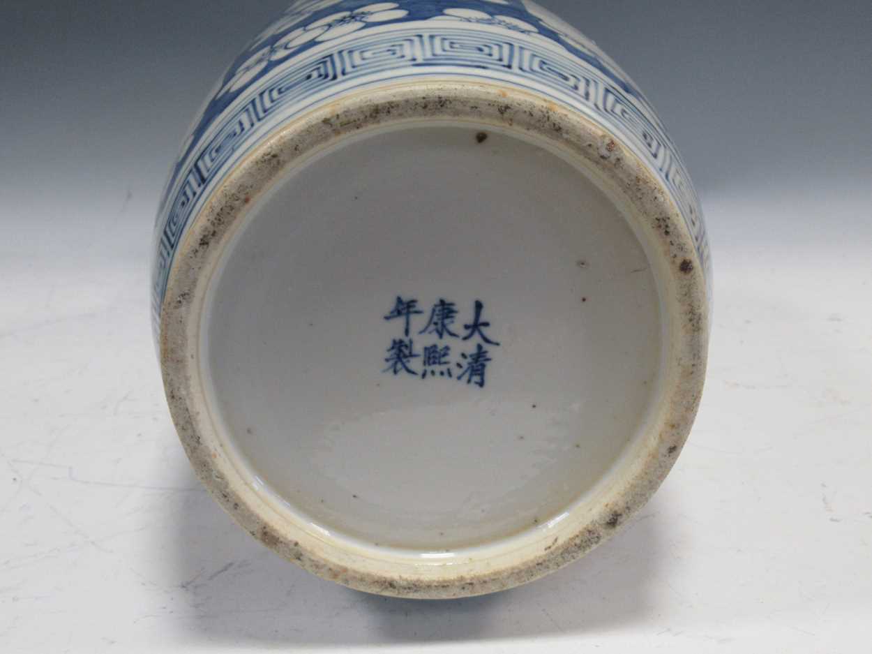 A Chinese blue and white rouleau vase (damaged)Marking and staining to the exterior with some - Image 2 of 18