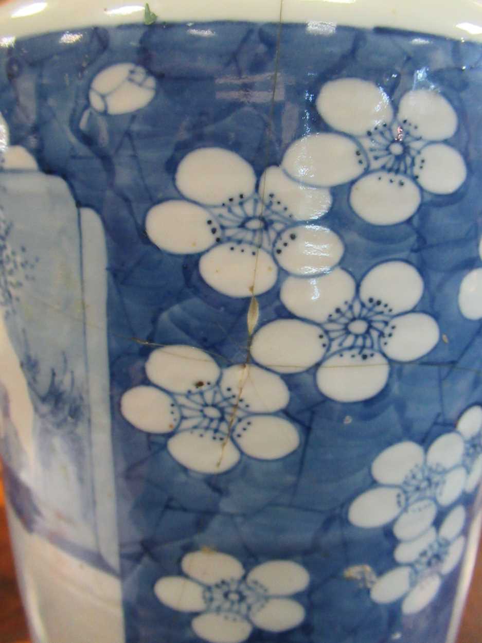 A Chinese blue and white rouleau vase (damaged)Marking and staining to the exterior with some - Image 6 of 18