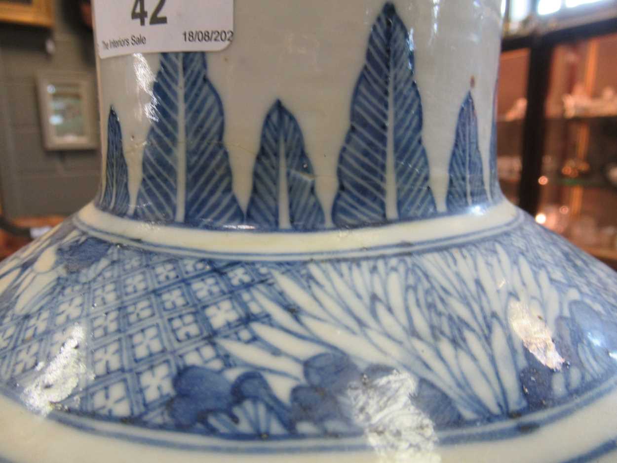 A Chinese blue and white rouleau vase (damaged)Marking and staining to the exterior with some - Image 11 of 18