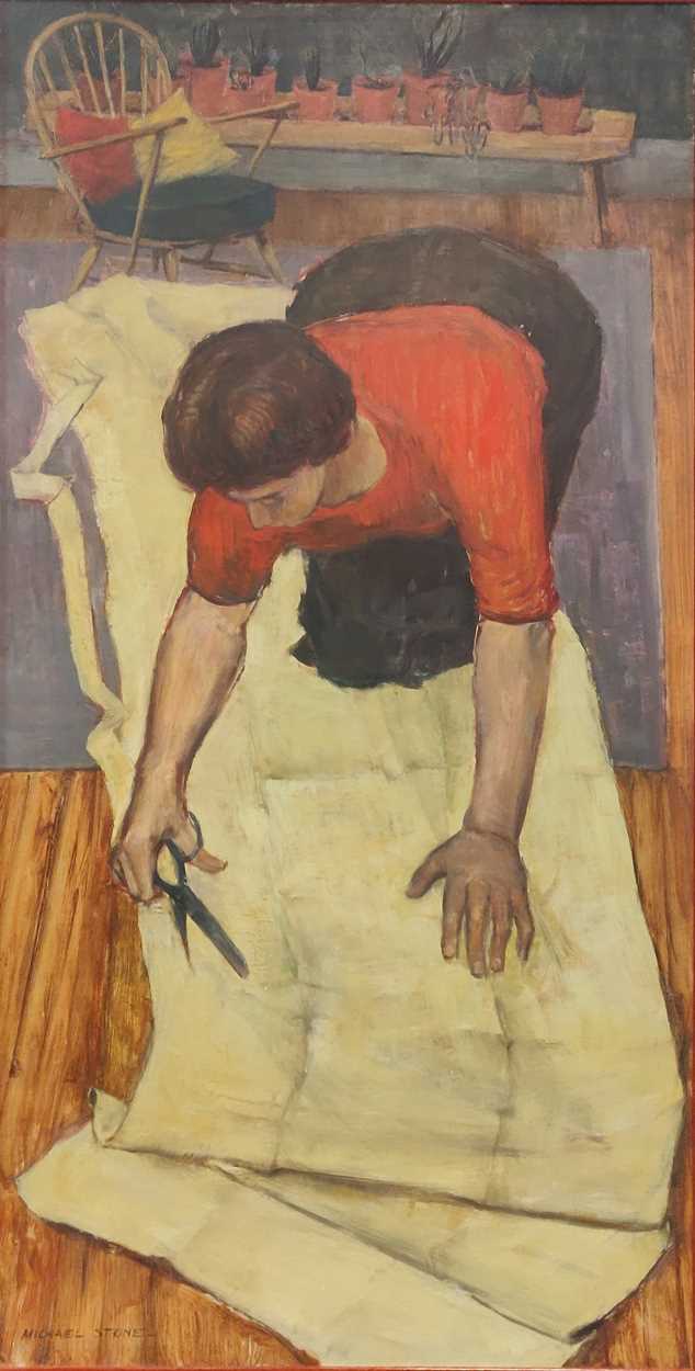 Michael Stone (Modern British)Mary and the First Curtains1955, signed (lower right) oil on
