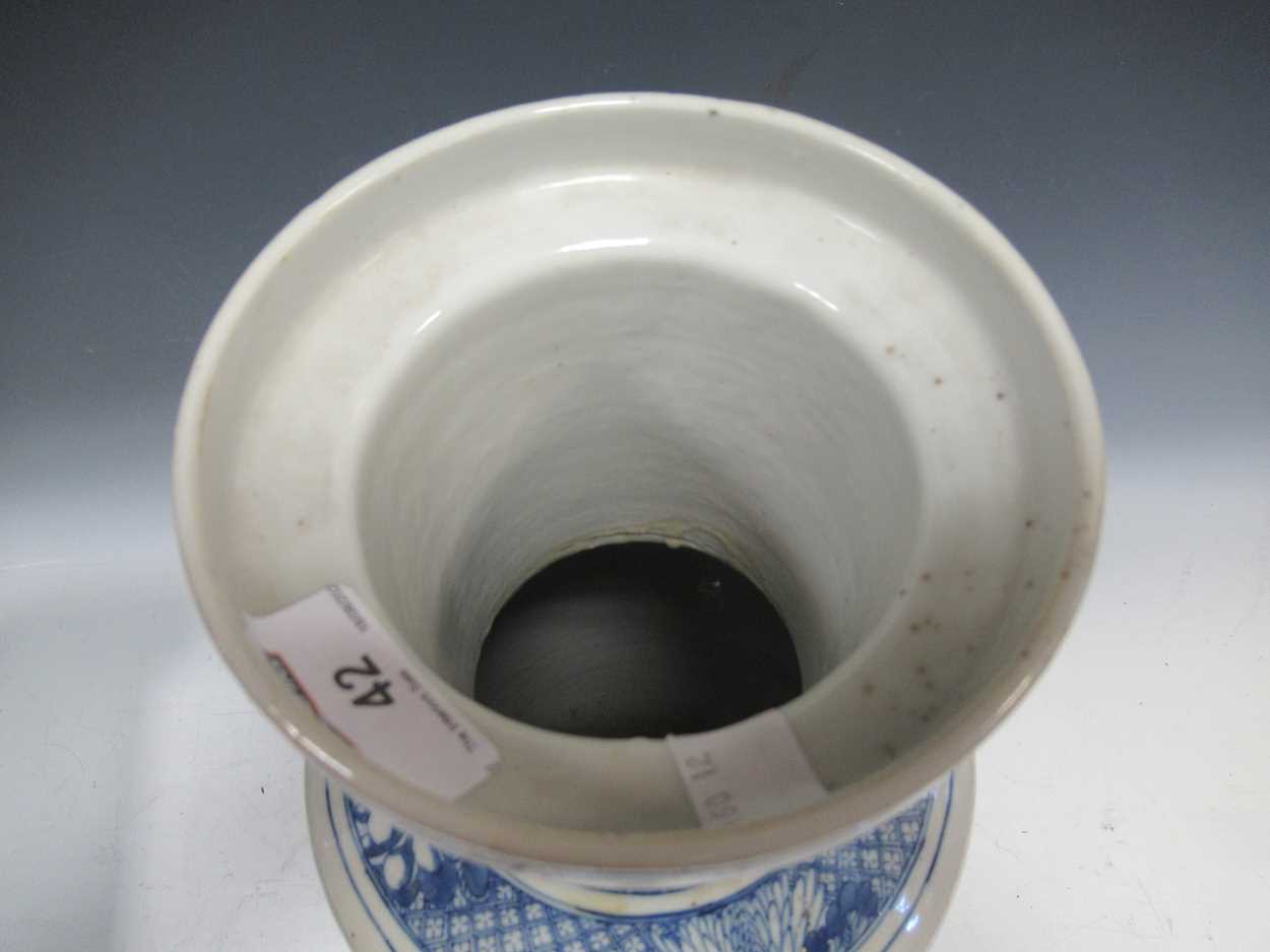 A Chinese blue and white rouleau vase (damaged)Marking and staining to the exterior with some - Image 3 of 18