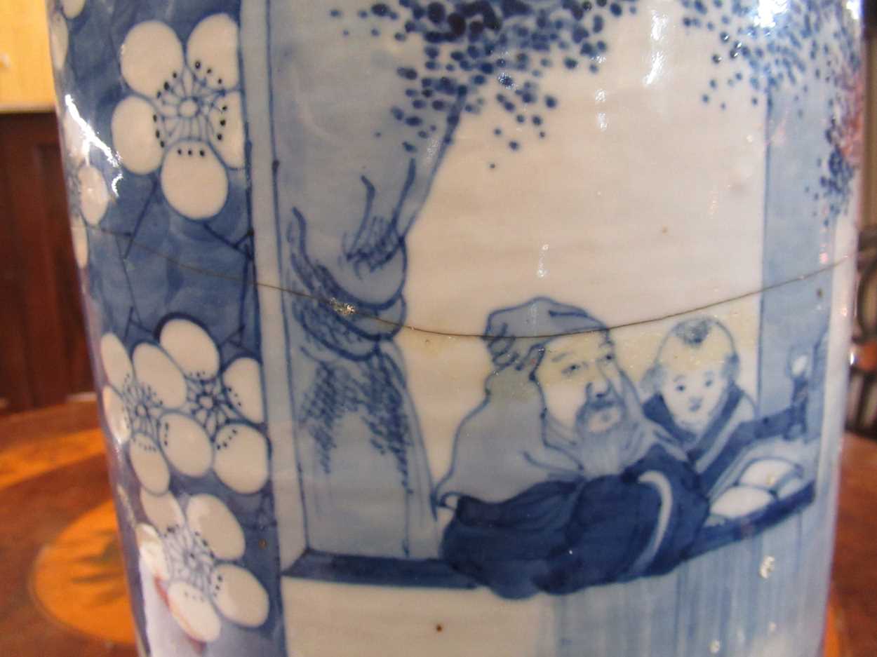 A Chinese blue and white rouleau vase (damaged)Marking and staining to the exterior with some - Image 10 of 18