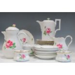 'Dresden' (cross swords mark) floral pattern tea and coffee service with teapot, coffee pot and milk