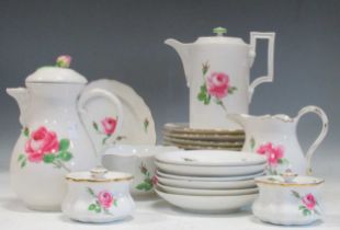 'Dresden' (cross swords mark) floral pattern tea and coffee service with teapot, coffee pot and milk
