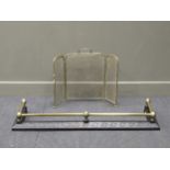 A 19th century brass and iron fender 14 x 120 x 38cm together with a brass triptych spark guard 53 x