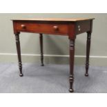 An early Victorian mahogany side table, the single frieze drawer over turned tapering legs, 73 x