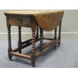 An 18th century and later oak gateleg table on bobbin turned supports, 64 x 118 x 44cm (closed) 64 x