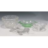A modern Daum glass tortoise dish, a modern Tiffany glass bowl, a modern Baccarat leaf moulded dish,
