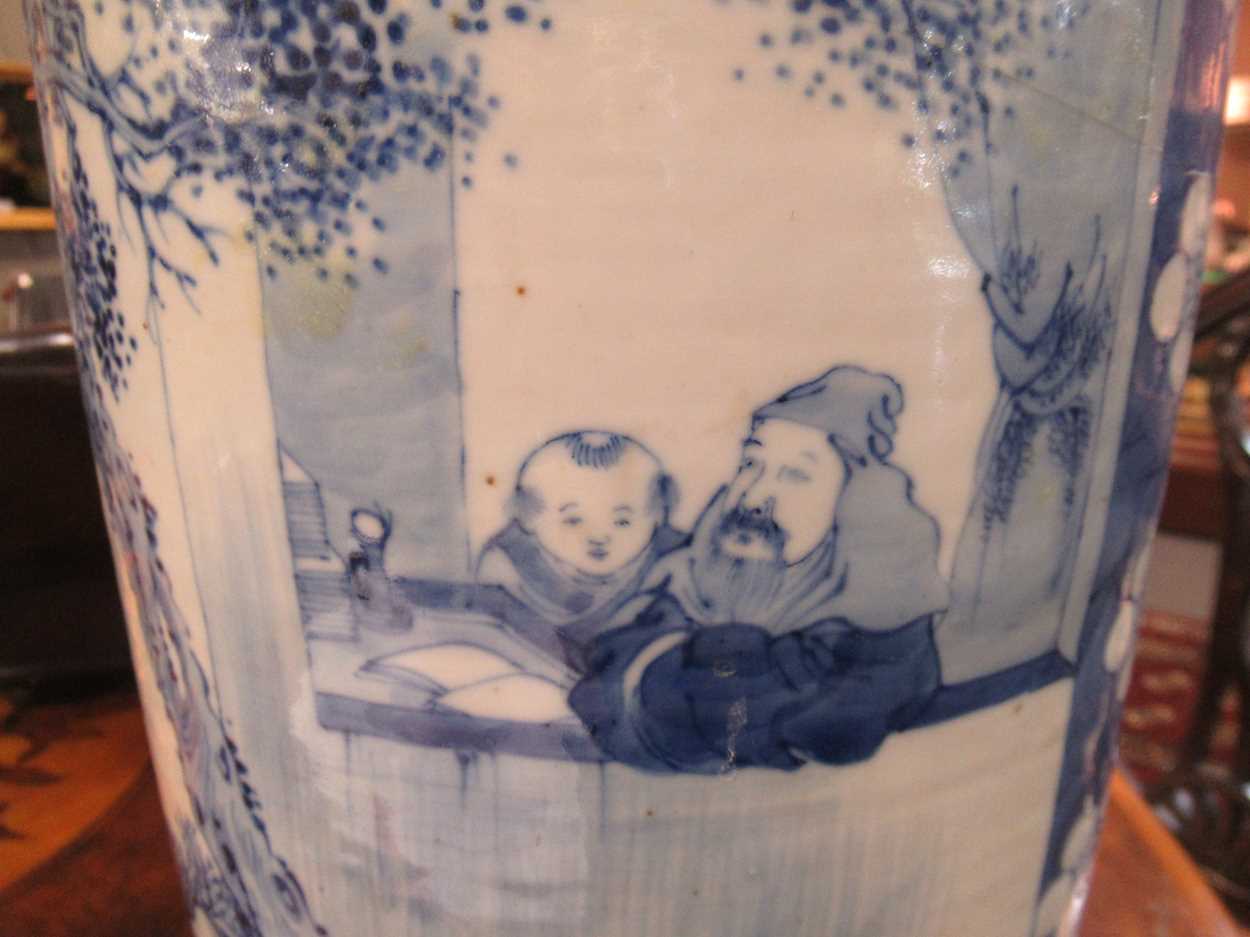 A Chinese blue and white rouleau vase (damaged)Marking and staining to the exterior with some - Image 17 of 18