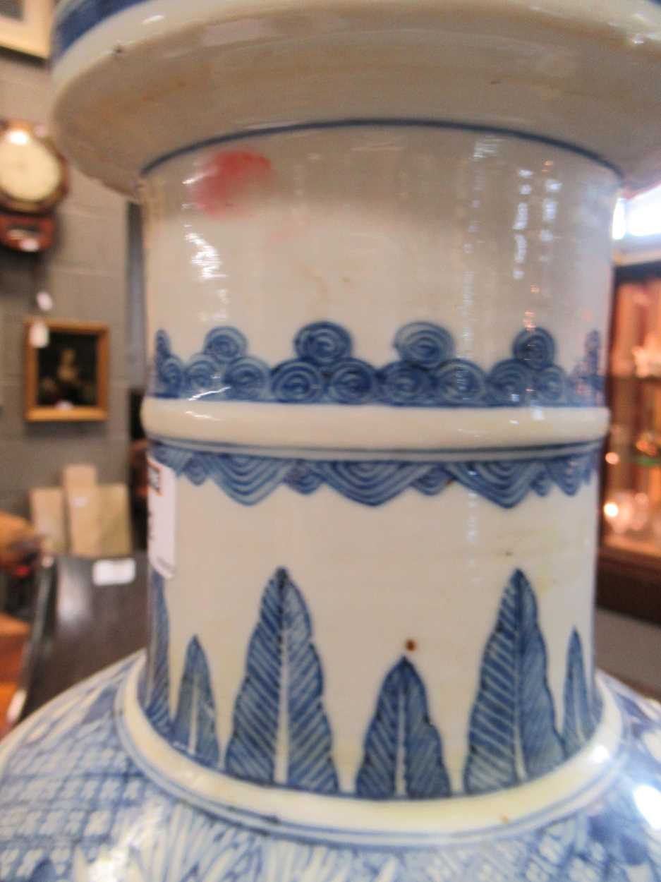 A Chinese blue and white rouleau vase (damaged)Marking and staining to the exterior with some - Image 18 of 18