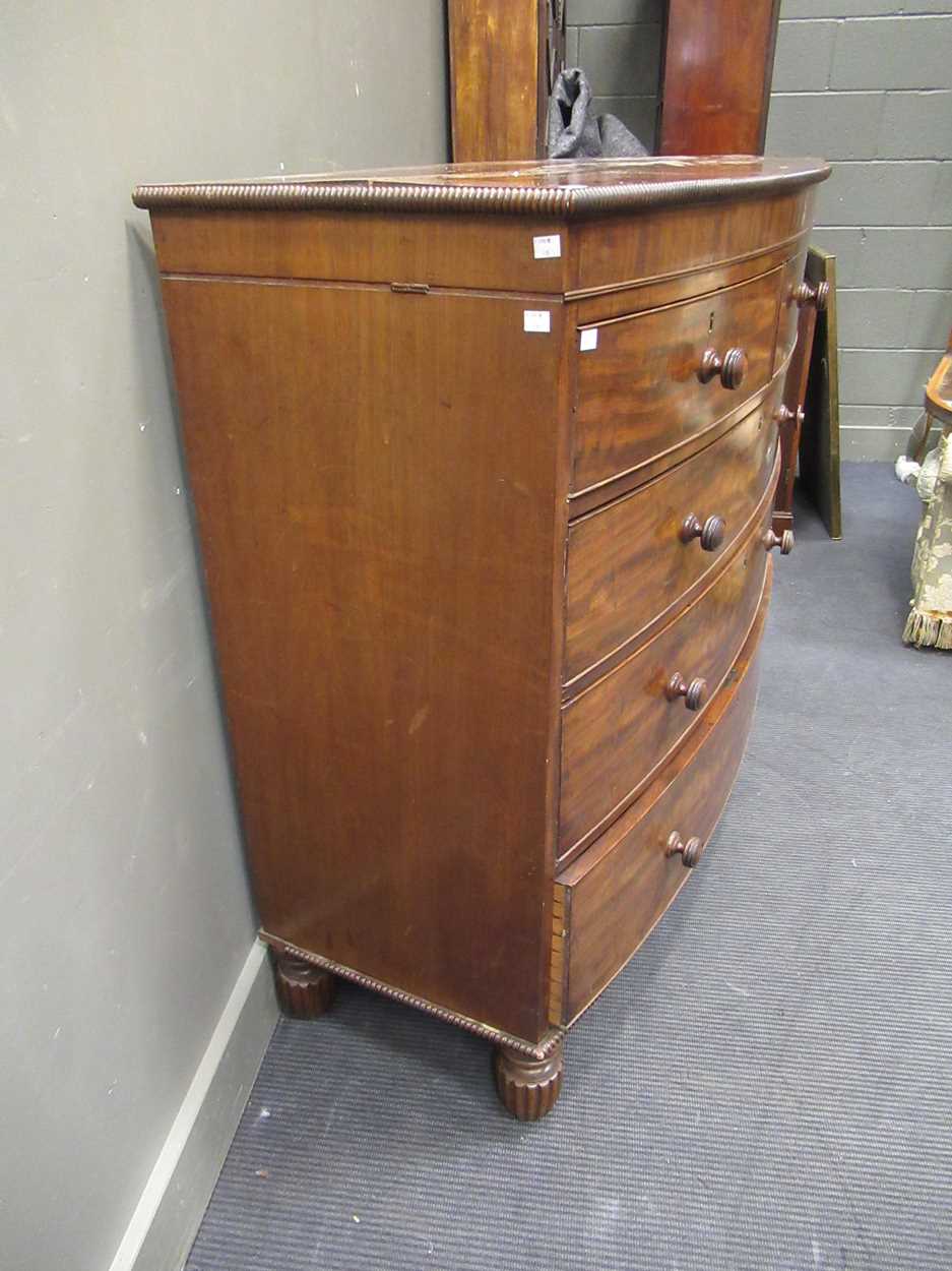 A Victorian bow fronted chest of drawers, with two short over three graduating long drawers, with - Image 6 of 9