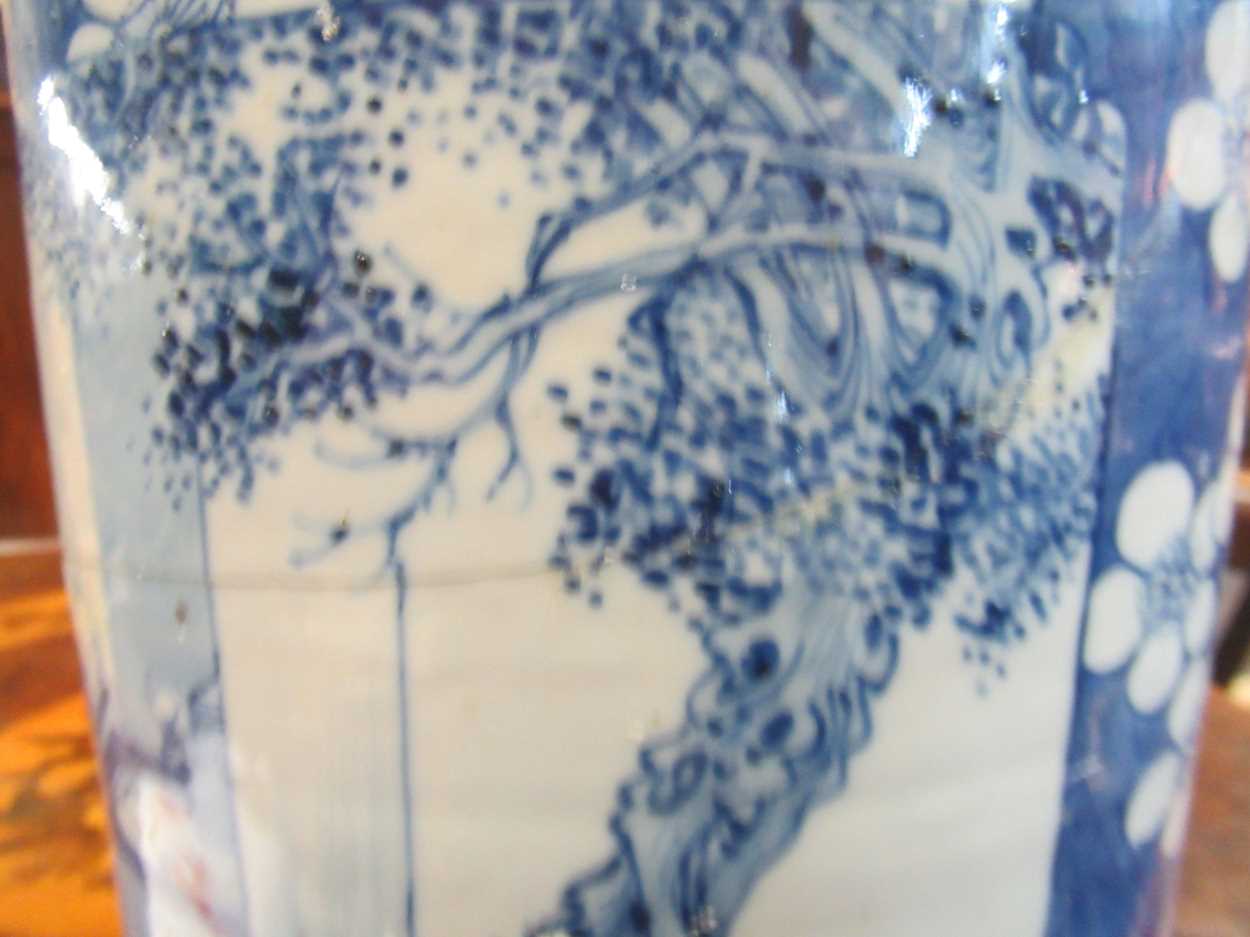 A Chinese blue and white rouleau vase (damaged)Marking and staining to the exterior with some - Image 9 of 18