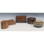 A collection of various wooden boxes to include a faux turtle shell painted box an octagonal brass