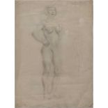 Phyllis Bray (British 1911-1991), standing female nude, the reverse with a study of a male nude;