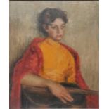 G. Potter (British 20th century)portrait of a woman playing the guitar oil on canvassigned to the