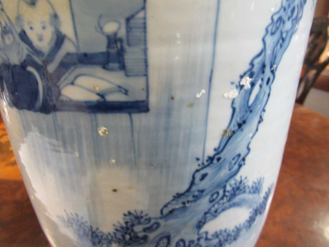 A Chinese blue and white rouleau vase (damaged)Marking and staining to the exterior with some - Image 12 of 18