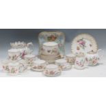 Items of Dresden porcelain to include cups, coffee cans, teapot and cover and a plate