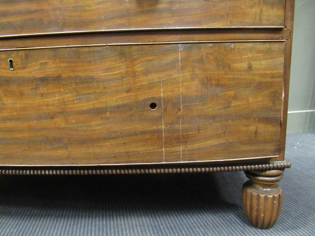 A Victorian bow fronted chest of drawers, with two short over three graduating long drawers, with - Image 7 of 9