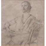 Joseph Rodney Burn, pencil study of a seated woman, signed with initials, 24 x 23cm; together with