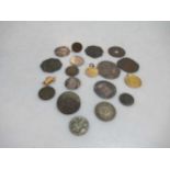 Two small gilt metal pendants and various other ancient coins (worn)