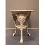 A 20th century white painted cast iron circular pub table with wooden top71 x 61cm