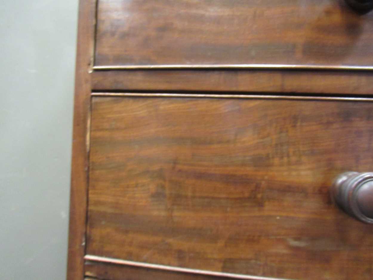 A Victorian bow fronted chest of drawers, with two short over three graduating long drawers, with - Image 5 of 9