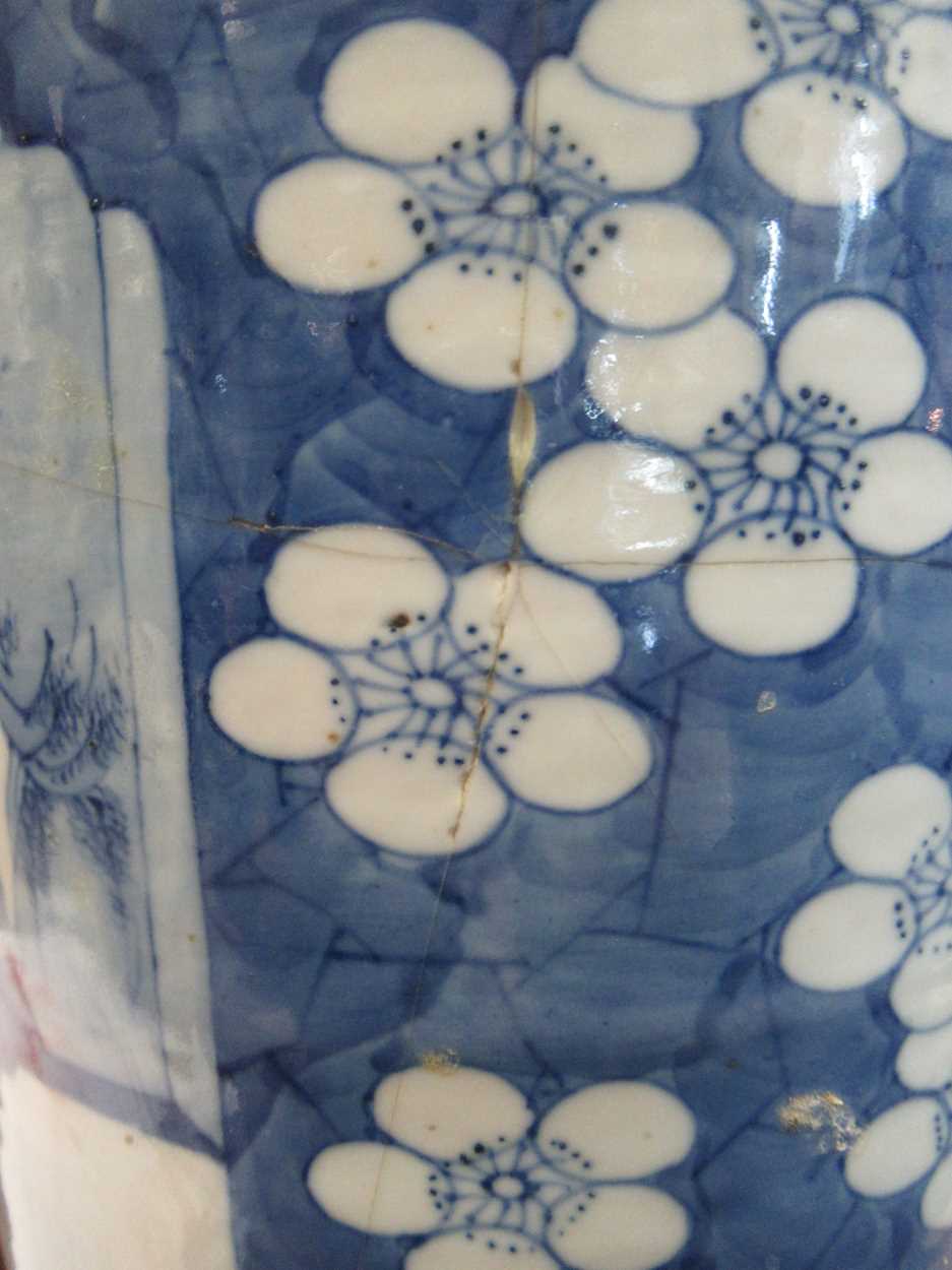 A Chinese blue and white rouleau vase (damaged)Marking and staining to the exterior with some - Image 7 of 18