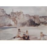 Two William Russel Flint prints; 'Unexplored city' together with three figures on an Mediterranean
