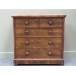 A Victorian mahogany chest of two short over three long drawers with turned knob handles, 106 x