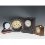 Seth Thomas brass ships bulkhead type clock, black marble mantel clock and two small mantel