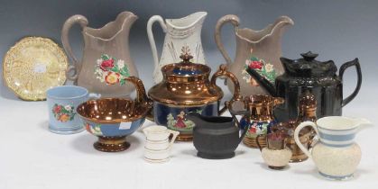 A collection of ceramic wares to include an 18th century teapot and black basaltware cream jug,