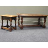 An low oak rectangular coffee table 50 x 106 x 56cm together with a 20th century oak stool 46.5 x 46