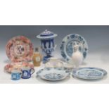 A collection of ceramics to include an 18th/early 19th Wedgwood scent bottle, a Wedgewood blue