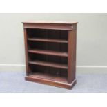 A late 19th/ early 20th century mahogany open bookcase with adjustable shelves on a plinth, 106 x 89