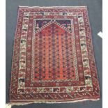 A Beluchi prayer mat, A Tekke Turkman chuval and 3 sculpted wool mats (5)All items in good