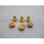 Three collar studs, each marked '18', weight 4.2g, together with a further three unmarked studs,