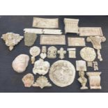 Items of moulded classical architectural items and a bust of Mozart