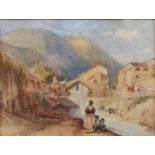 W. Browne, figures in a Mediterranean mountain village, watercolour, signed to the bottom left '