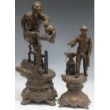 Two spelter figures circa 1910, of a footballer and a miner (2)