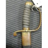 A Victorian Constabulary Hanger sword with brass knuckle with scabbard, 29.5" (overall) and 23" (