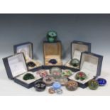 A collection of paperweights, to include Caithness, Webb Corbett, Belgian sulphides, Strathearn, a