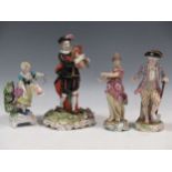 A group of four 19th century porcelain figurines, some with old damage, including Derby, 23cm
