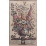 A part set of six facsimile 18th century floral calendar prints, 40 x 28cm (6)