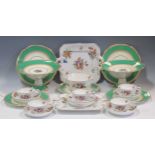 A Derby floral pattern part teaset, with 5 cups, 6 saucers, slop bowl and 2 sandwich plates; with