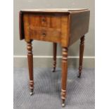 A Regency mahogany work table with reeded column legs, 70 x 54 x 38cm (closed)Repairs to the top,