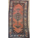 An early 20th century Hamadan Keli/ wide runner with central pole medallion, 353 x 139cm