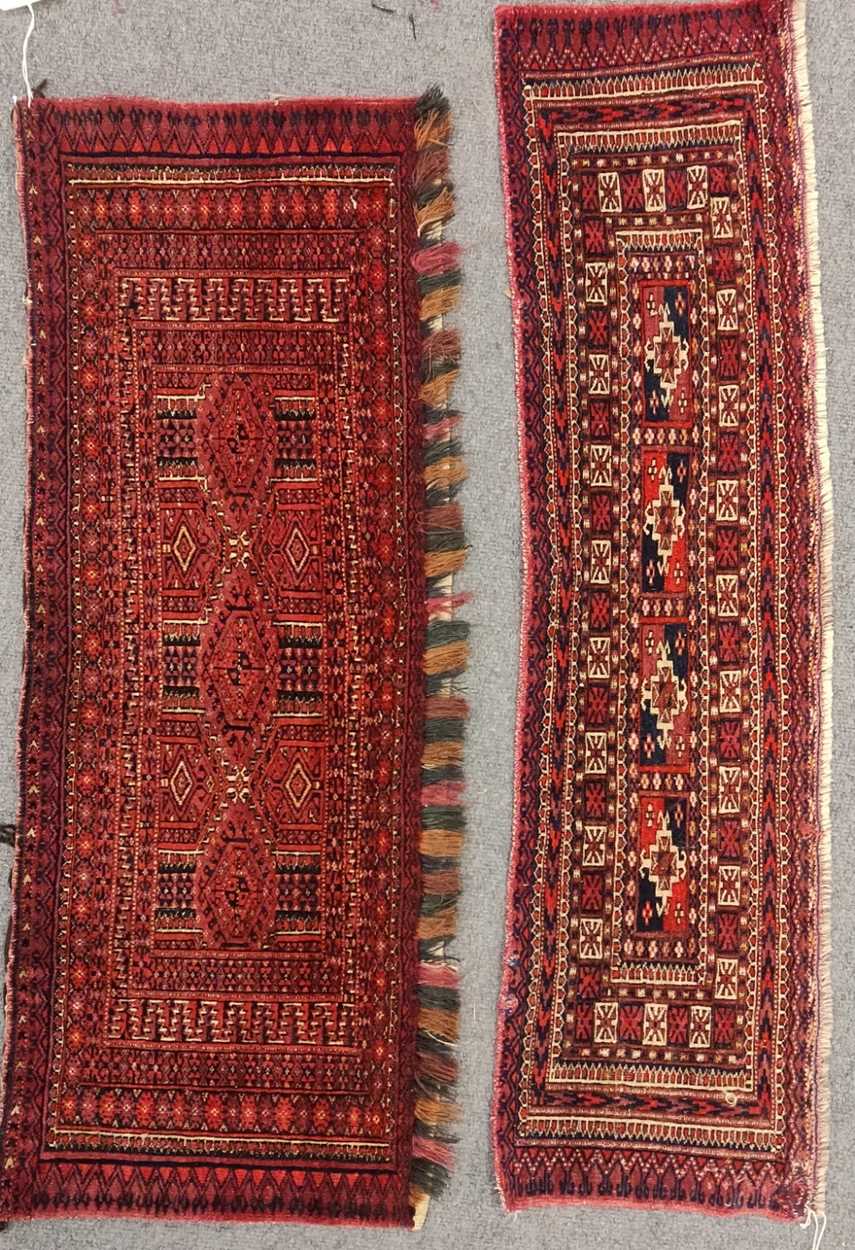 Two finely woven Turkmen Torbas, 105 x 28cm, 96 x 38cm