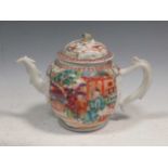 A Chinese, 18th century export tea pot, circa 1780, decorated with interiors family scenes, birds,