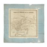 A printed silk handkerchief souvenir map, 'Carte du Theatre de la Guerre', possibly representing the