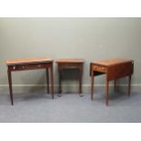 A 19th century mahogany and burr-wood crossbanded tea table with single frieze drawer, 74.5 x 80 x